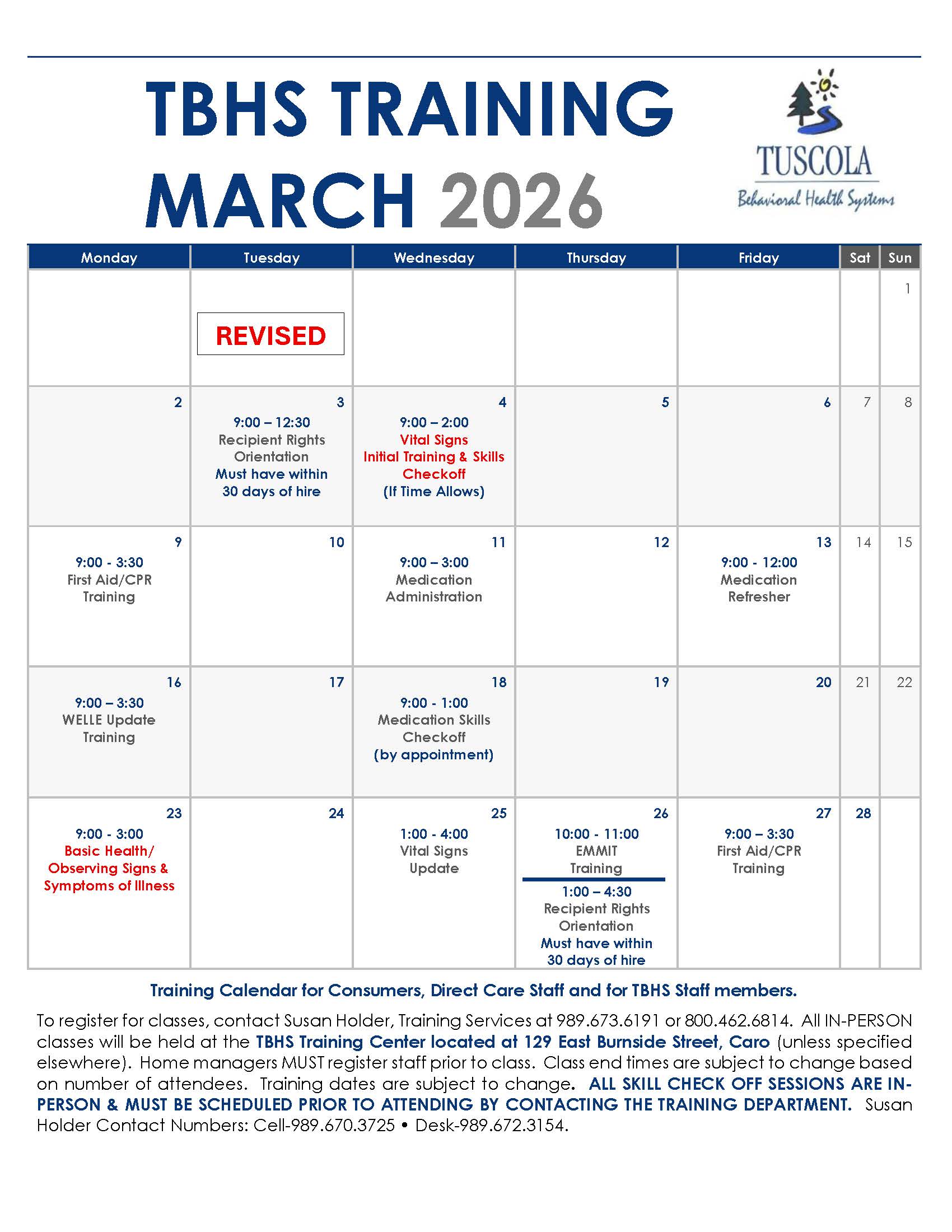March Training Calendar