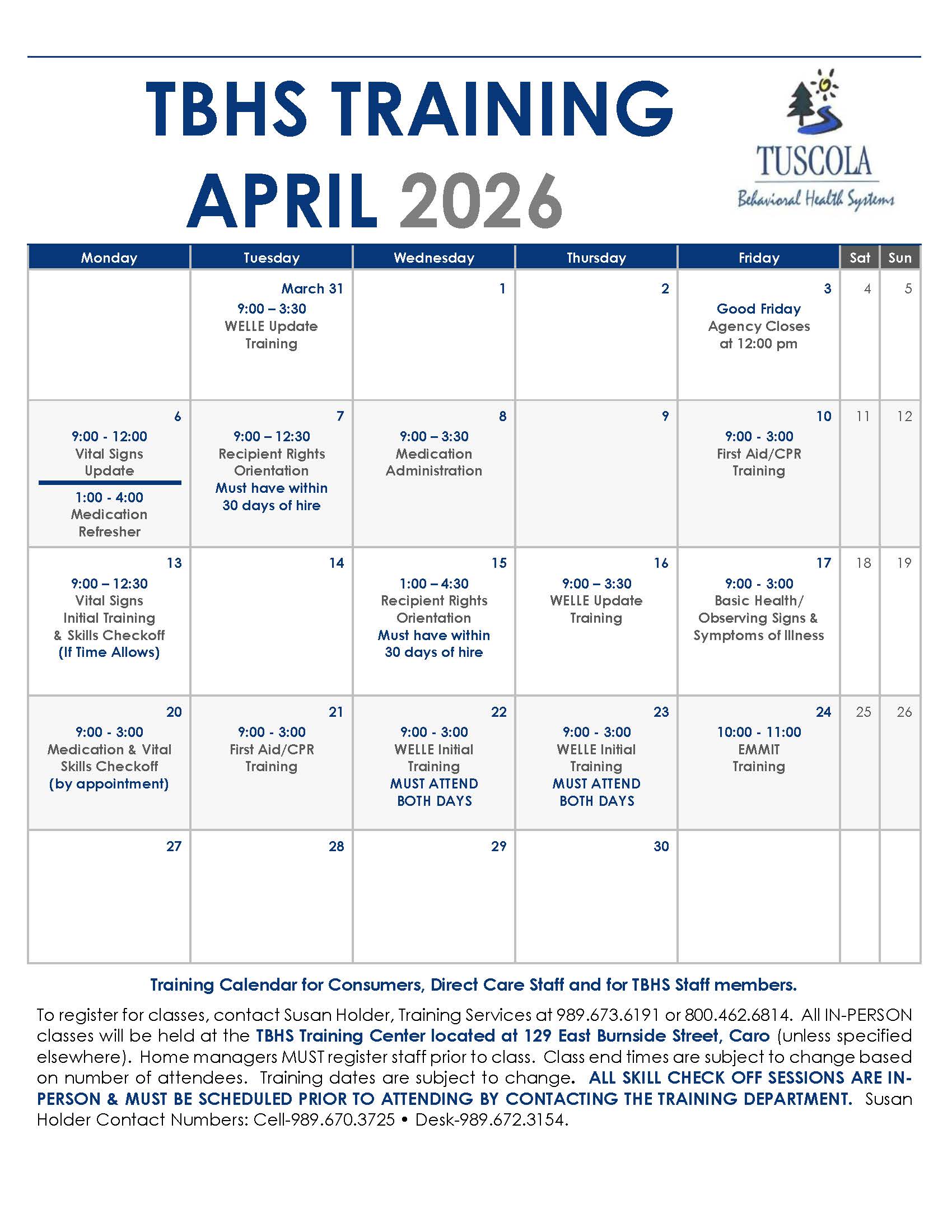 April Training Calendar