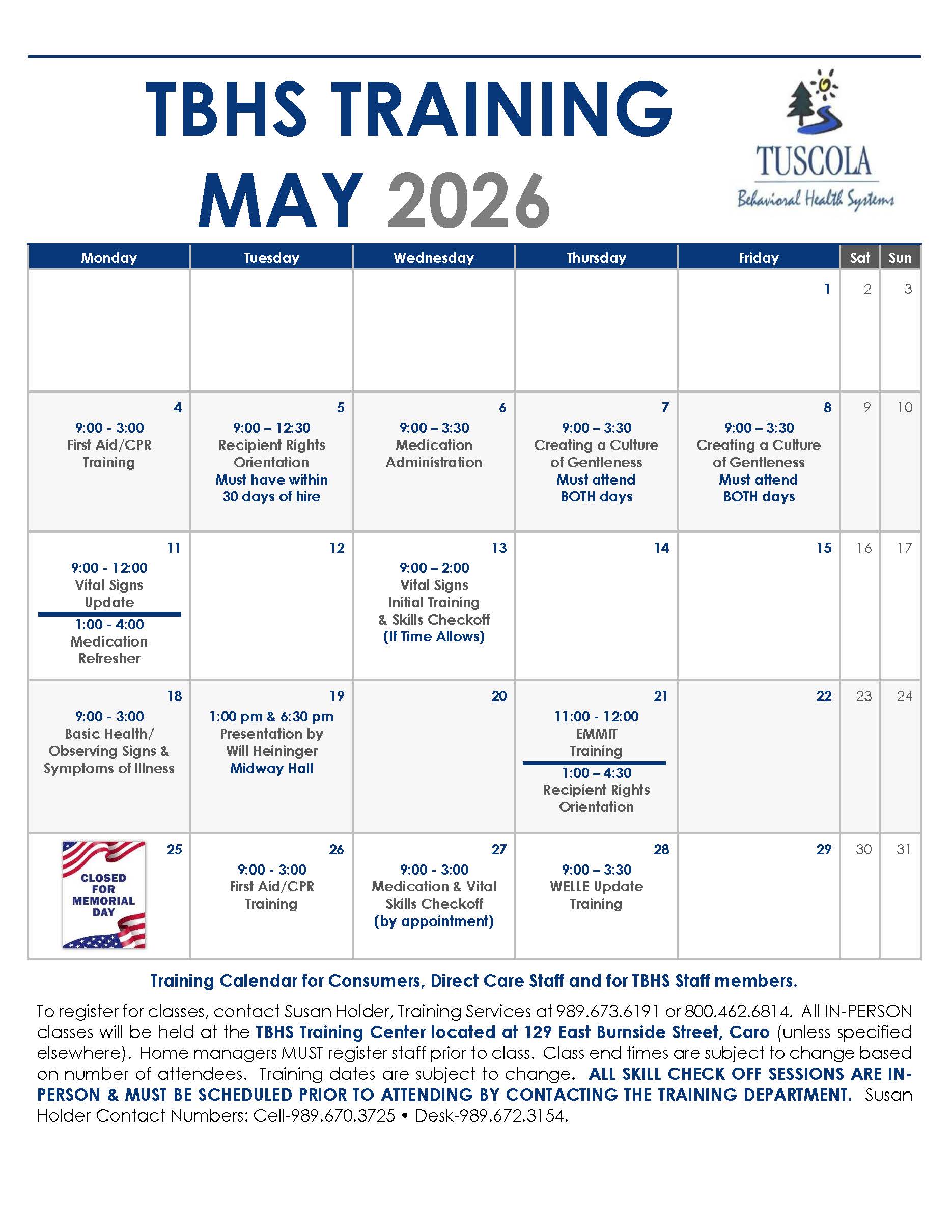 May 2026 Training Calendar