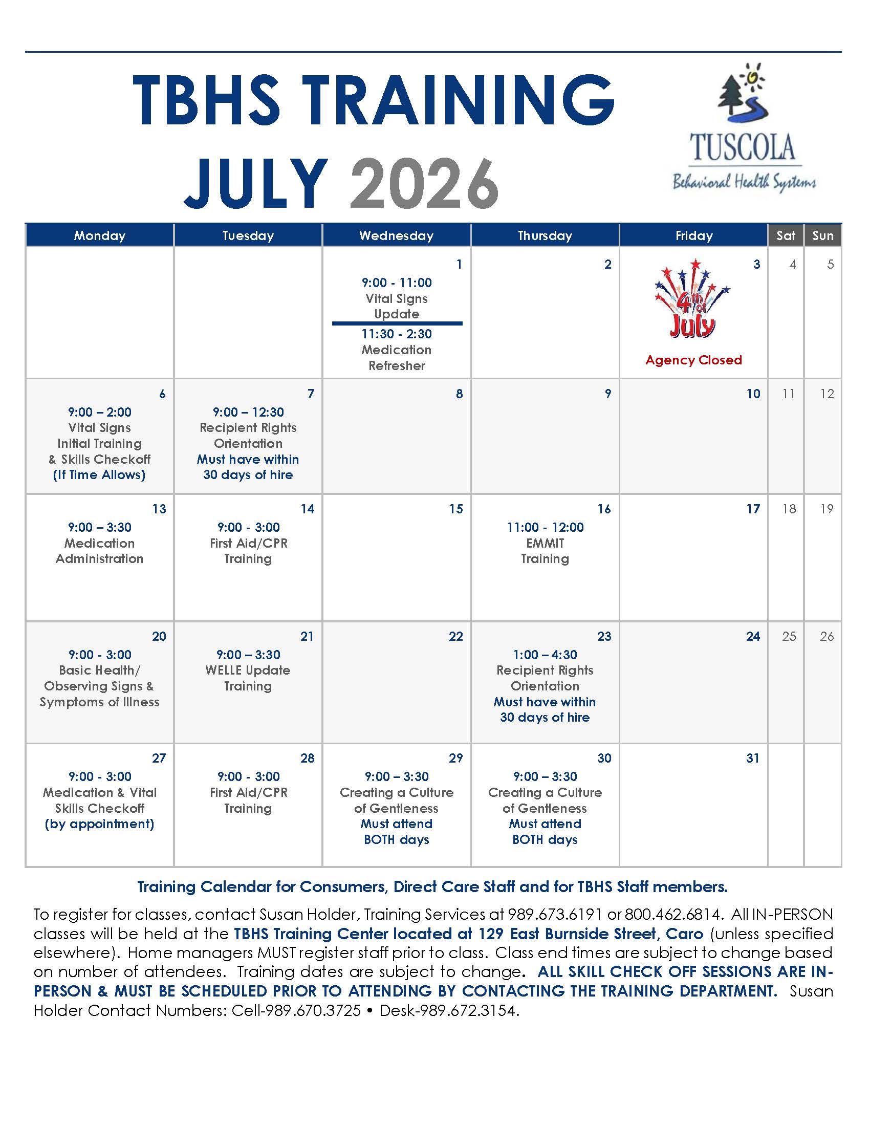 July 2026 Training Calendar