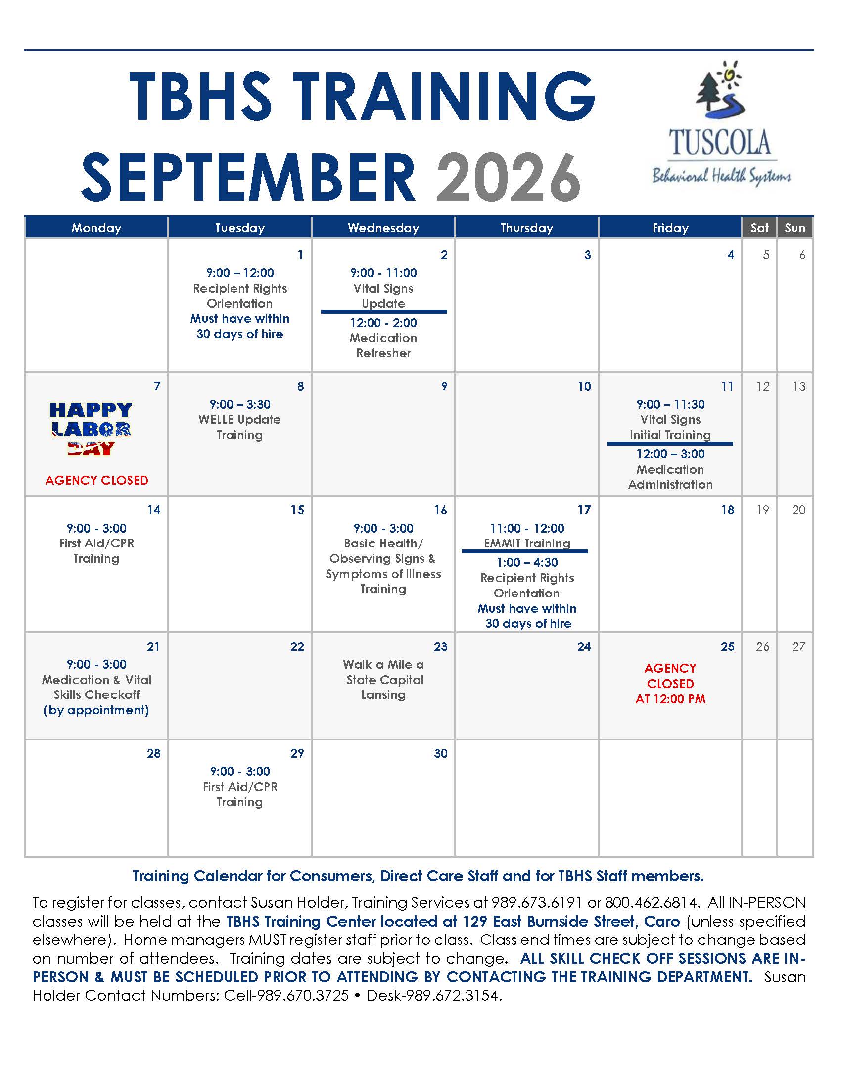 September 2026 Training Calendar