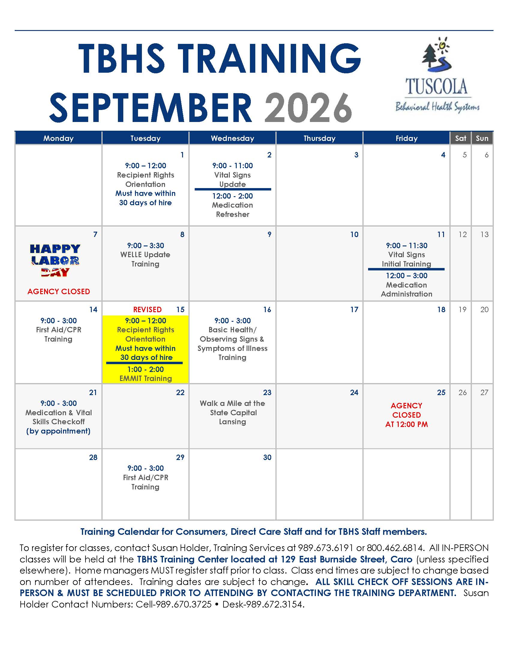 September 2026 Training Calendar