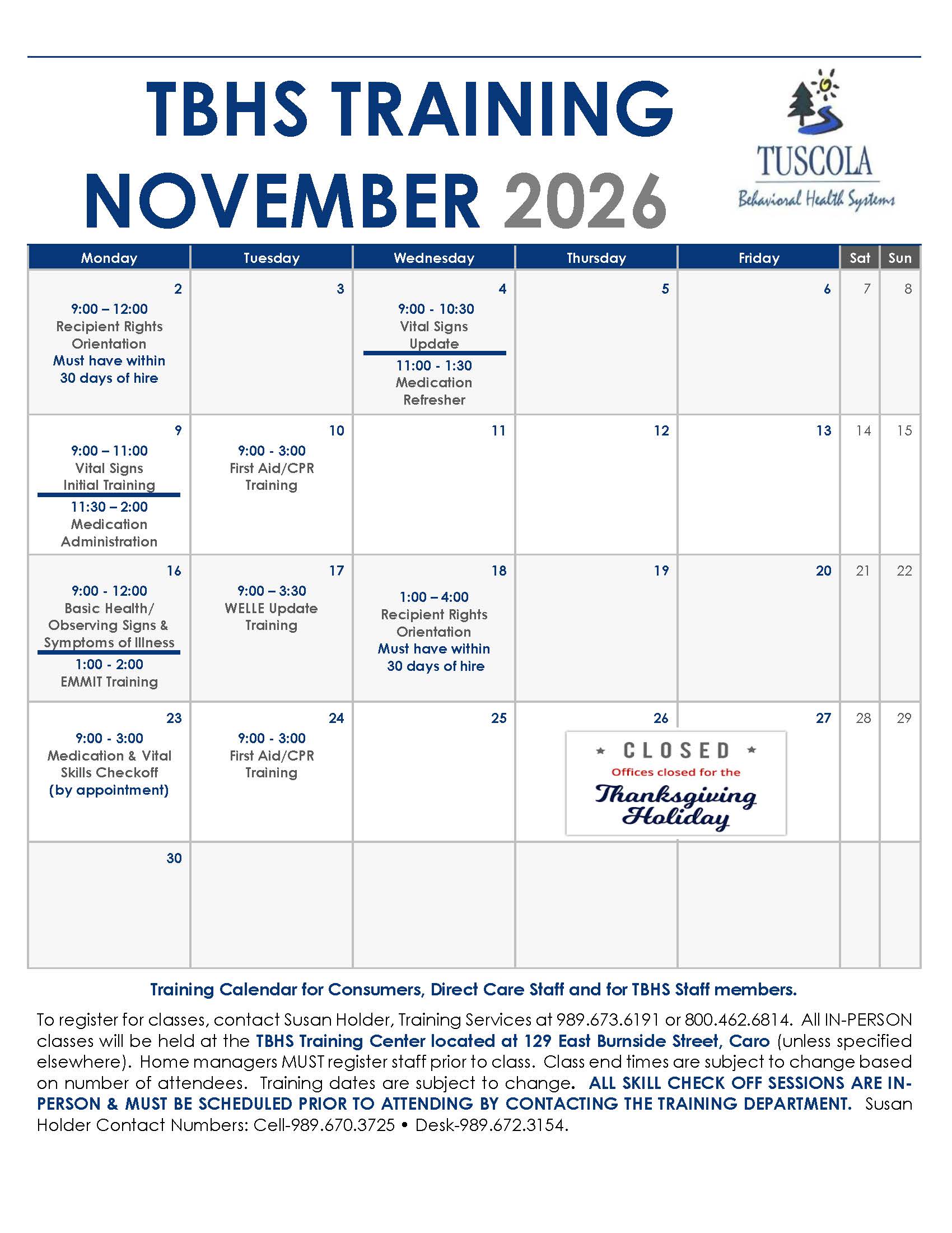November 2026 Training Calendar